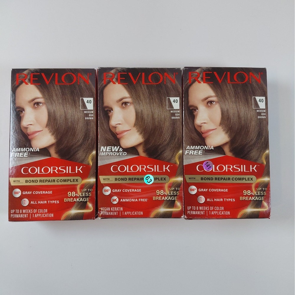 Lit Of 3 Revlon Colorsilk Hair Color Dye #40 Medium Ash Brown Ammonia Free